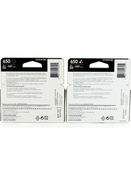 HP 650 CZ101A / CZ102A Set Orjinal Kartuş Avantaj Paket