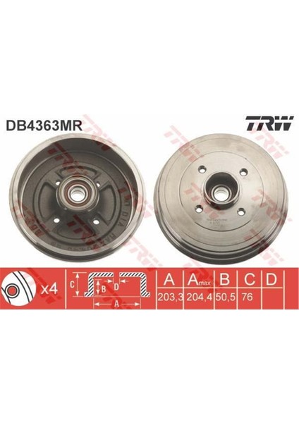 Fren Kampanası Clıo Iıı - Modus 04 Esp Sız Araçlar Için Rulmanlı Trw DB4363MR