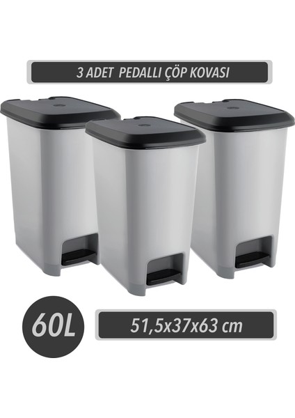 Melkan Home Slim Pedallı Büyük Boy Çöp Kovası & 3 Adet Pedallı Çöp Kovası 60 Litre