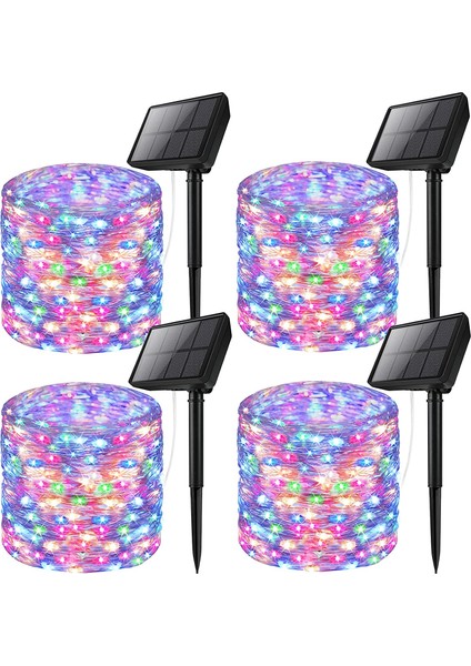 Güneş Enerjili Bahçe Aydınlatma 10+2m Rgb (Renkli ) 4lü Paket Dış Mekan Güneş Enerjili Lamba