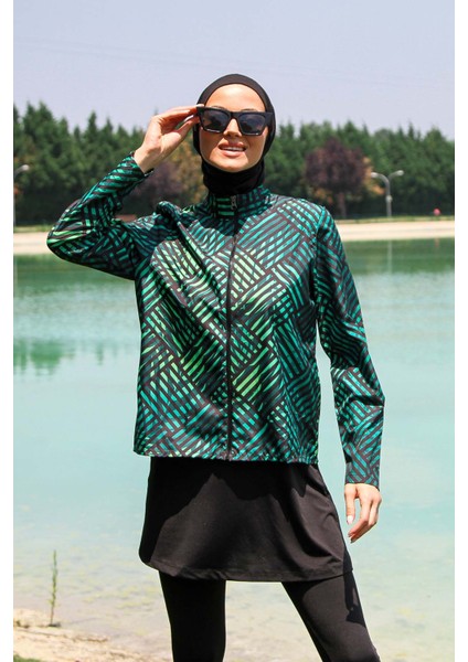 Siyah Kadın Çizgi Desenli Tasarım Tesettür Mayo M2273 fiyatları