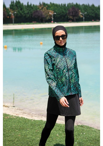 Siyah Kadın Çizgi Desenli Tasarım Tesettür Mayo M2273 modelleri