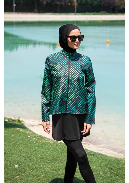 Siyah Kadın Çizgi Desenli Tasarım Tesettür Mayo M2273 fırsatları