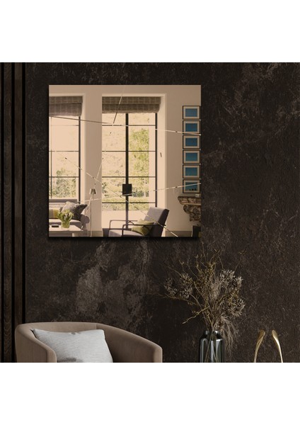 Ayna | Bronz Ayna | Tasarım Kanallı - Kare Ayna | 60cm x 60cm