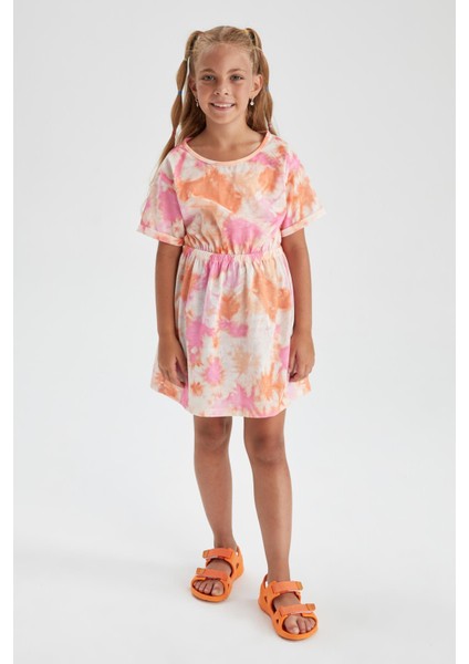 Kız Çocuk Regular Fit Desenli Kısa Kollu Penye Elbise Y6964A622HS