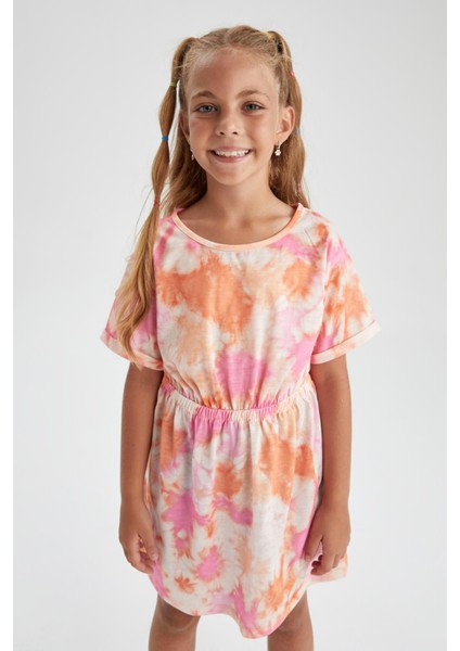 Kız Çocuk Regular Fit Desenli Kısa Kollu Penye Elbise Y6964A622HS fiyatları
