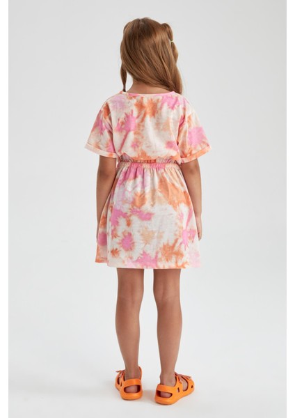 Kız Çocuk Regular Fit Desenli Kısa Kollu Penye Elbise Y6964A622HS fırsatları