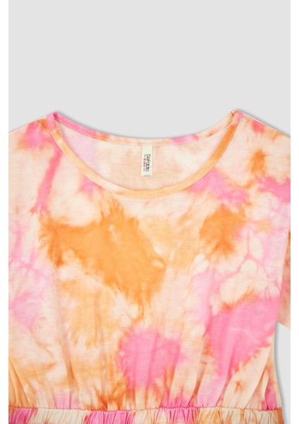 Kız Çocuk Regular Fit Desenli Kısa Kollu Penye Elbise Y6964A622HS