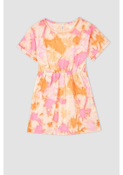 Kız Çocuk Regular Fit Desenli Kısa Kollu Penye Elbise Y6964A622HS