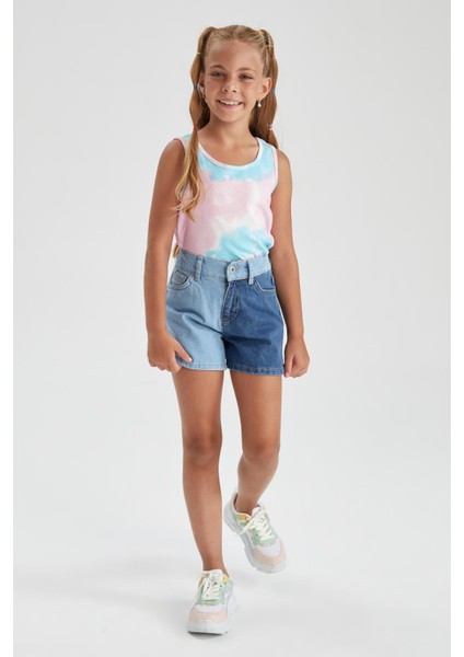 Kız Çocuk Renk Bloklu Jean Şort X6563A622HS