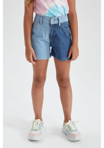 Kız Çocuk Renk Bloklu Jean Şort X6563A622HS modelleri