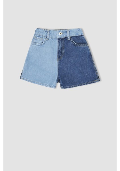 Kız Çocuk Renk Bloklu Jean Şort X6563A622HS indirimleri