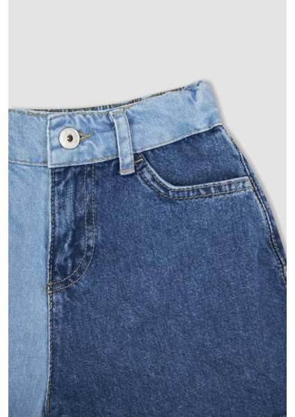 Kız Çocuk Renk Bloklu Jean Şort X6563A622HS