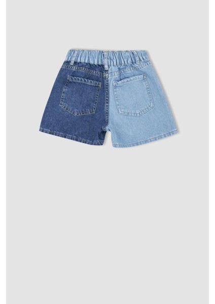 Kız Çocuk Renk Bloklu Jean Şort X6563A622HS