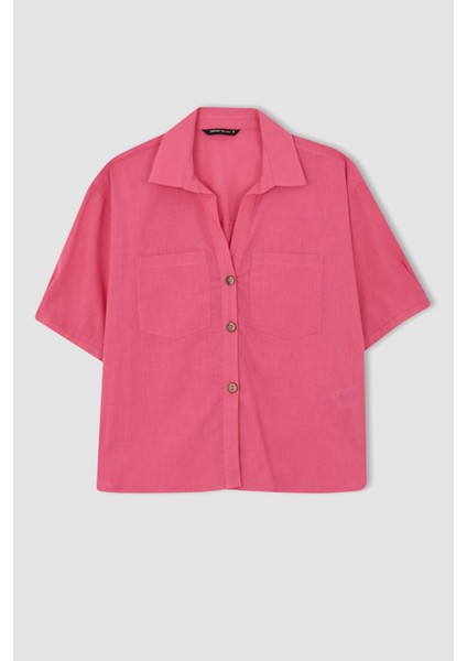 Boxy Fit Kısa Kollu %100 Pamuk Gömlek V2523AZ22HS indirimleri