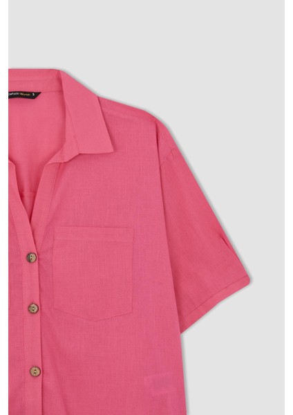 Boxy Fit Kısa Kollu %100 Pamuk Gömlek V2523AZ22HS