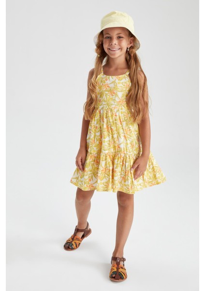 Kız Çocuk Çiçek Desenli Askılı Poplin Elbise W8298A622SP