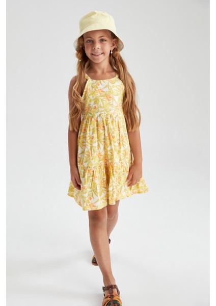 Kız Çocuk Çiçek Desenli Askılı Poplin Elbise W8298A622SP modelleri