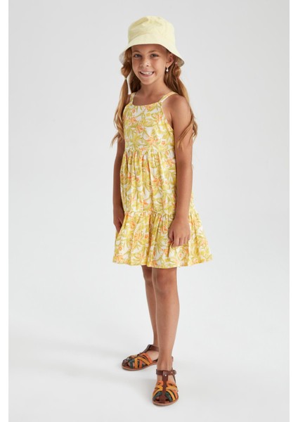 Kız Çocuk Çiçek Desenli Askılı Poplin Elbise W8298A622SP fırsatları
