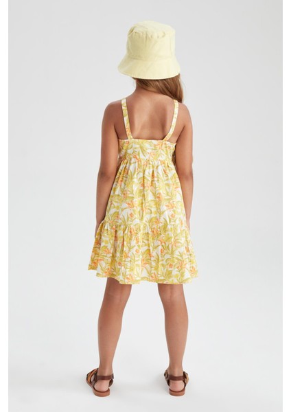 Kız Çocuk Çiçek Desenli Askılı Poplin Elbise W8298A622SP