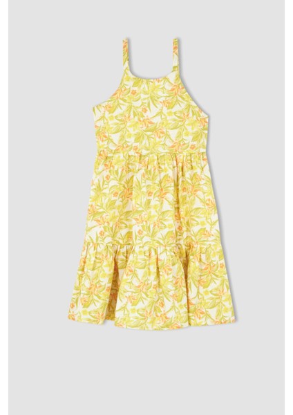 Kız Çocuk Çiçek Desenli Askılı Poplin Elbise W8298A622SP