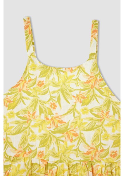 Kız Çocuk Çiçek Desenli Askılı Poplin Elbise W8298A622SP