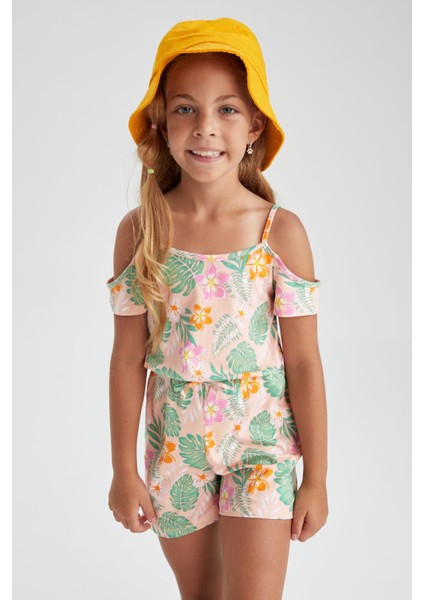 Kız Çocuk Regular Fit Desenli Askılı Pamuklu Penye Yazlık Kısa Tulum T2582A622SM modelleri