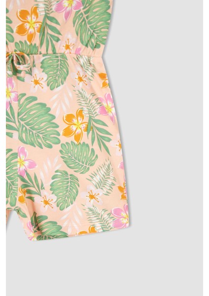 Kız Çocuk Regular Fit Desenli Askılı Pamuklu Penye Yazlık Kısa Tulum T2582A622SM