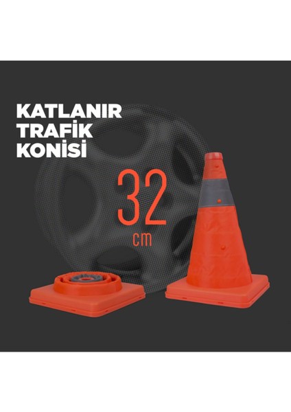 Reflektörlü Katlanır Trafik Konisi 32 cm (Duba)