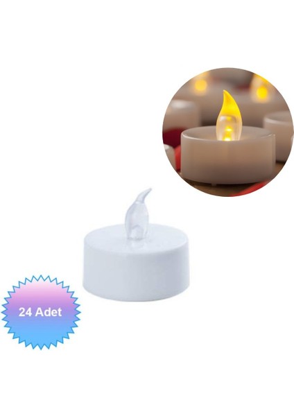 Işıklı Dumansız Pilli LED Mum Sarı Işık 24 Adet Pil Dahil