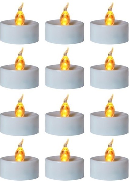 Işıklı Dumansız Pilli LED Mum Sarı Işık 24 Adet Pil Dahil