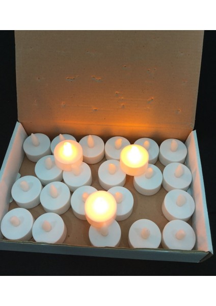 Işıklı Dumansız Pilli LED Mum Sarı Işık 24 Adet Pil Dahil