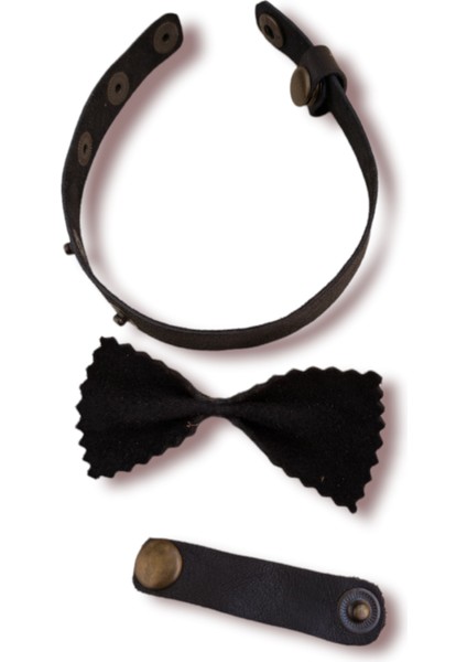 köpek kolyesi papyon hakiki deri siyah çıtçıt ayarlı boyun ölçüsü:16-26cm ayarlamalı dog collar PYN-4