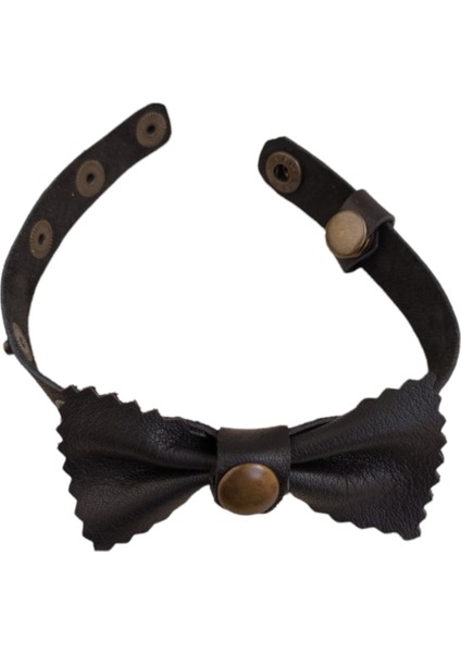 köpek kolyesi papyon hakiki deri siyah çıtçıt ayarlı boyun ölçüsü:16-26cm ayarlamalı dog collar PYN-4