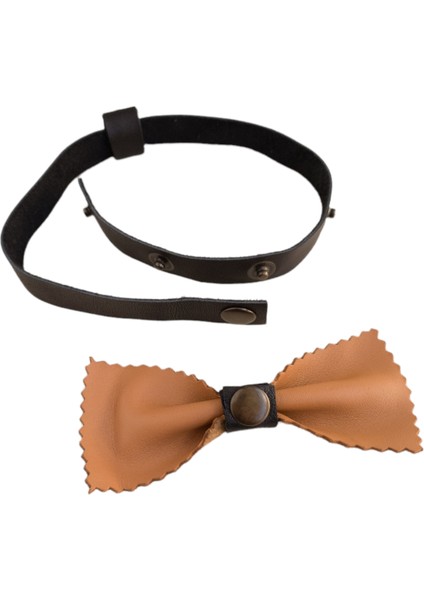 köpek kolyesi hakiki nubuk deri papyon çıtçıt ayarlı taba rengi boyun ölçüsü:25-40cm ayarlamalı dog collar PYN-2