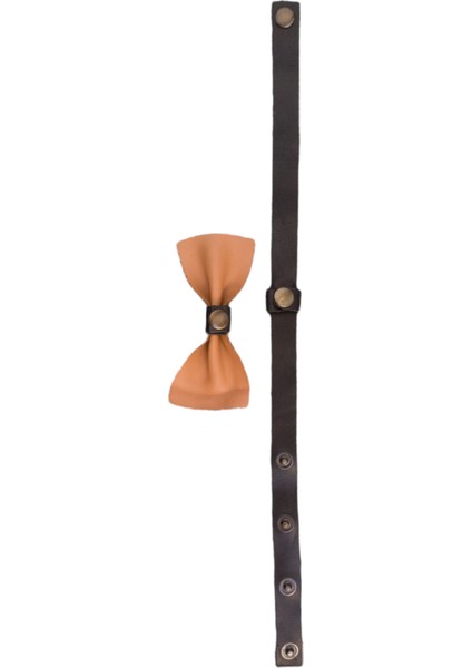 köpek kolyesi hakiki nubuk deri papyon çıtçıt ayarlı taba rengi boyun ölçüsü:25-40cm ayarlamalı dog collar PYN-2