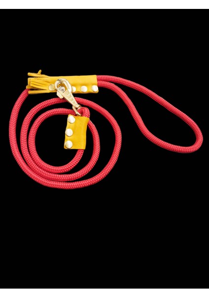 köpek gezdirme kayışı kırmızı halat deri kapamalı kalın metal kancalı kalınlık:10mm uzunluk:120cm-dog leash B2-3