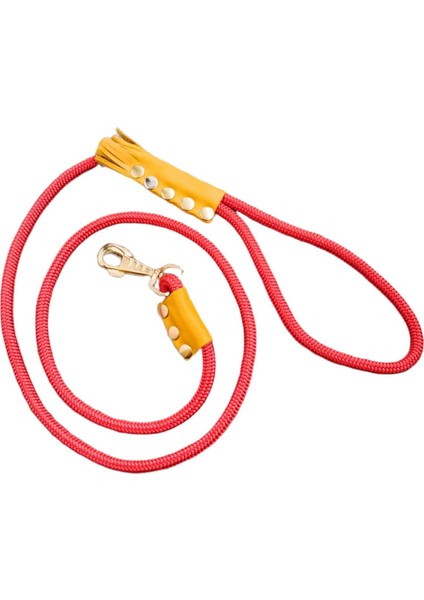 köpek gezdirme kayışı kırmızı halat deri kapamalı kalın metal kancalı kalınlık:10mm uzunluk:120cm-dog leash B2-3