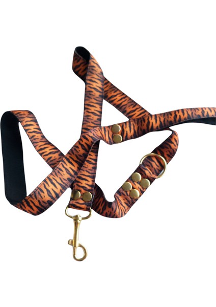 Köpek gezdirme tasması orta ırk destekli kolon kaplan desen genişlik:2,5cm uzunluk:120cm dog leash B4-1 fırsatları