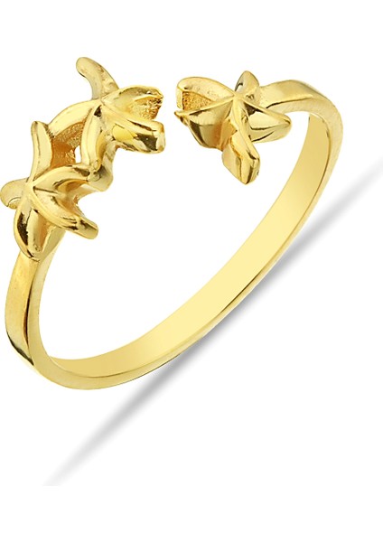 Altın Kaplamalı 925 Ayar Gümüş Deniz Yıldızı Figürlü Yüzük - Y012201