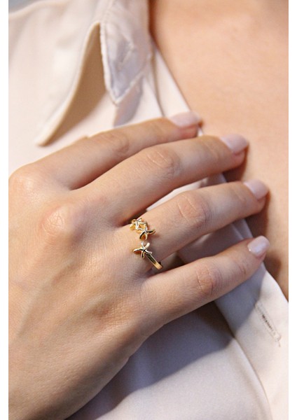 Altın Kaplamalı 925 Ayar Gümüş Deniz Yıldızı Figürlü Yüzük - Y012201 fiyatları