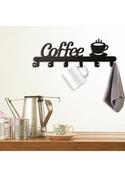 Metal Dekoratif Metal Coffee Yazılı Mutfak Fincan ve Kupa Askılığı