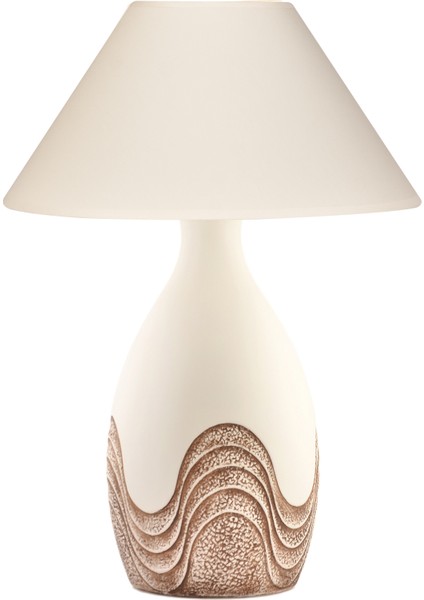 Dalgalı Abajur Krem Renkli Seramik ve Kumaş Malzeme ile 55 cm Yükseklikte