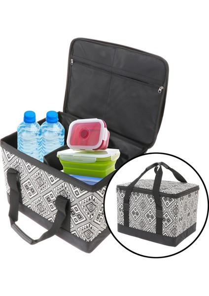Kamp Alet Depolama Çantası Tote Piknik Sepet Çantası Barbekü Yiyecekleri Siyah 40X30X28 cm (Yurt Dışından)