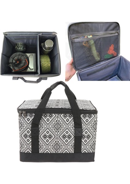 Kamp Alet Depolama Çantası Tote Piknik Sepet Çantası Barbekü Yiyecekleri Siyah 40X30X28 cm (Yurt Dışından)