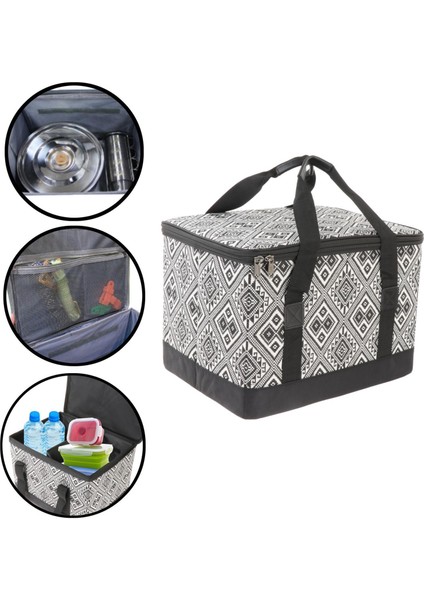 Kamp Alet Depolama Çantası Tote Piknik Sepet Çantası Barbekü Yiyecekleri Siyah 40X30X28 cm (Yurt Dışından)