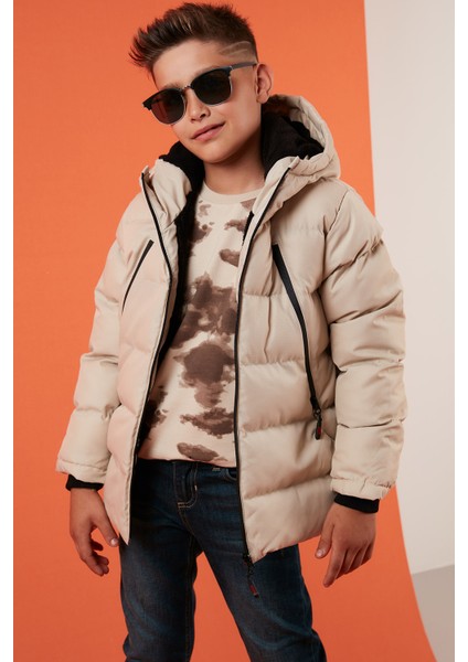 Içi Peluş Astarlı Fermuarlı Cepli Kapüşonlu Şişme Mont Erkek Çocuk Mont 5760040