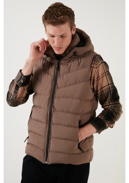 Fermuarlı Slim Fit Kapüşonlu Şişme Yelek Erkek Yelek 5711451