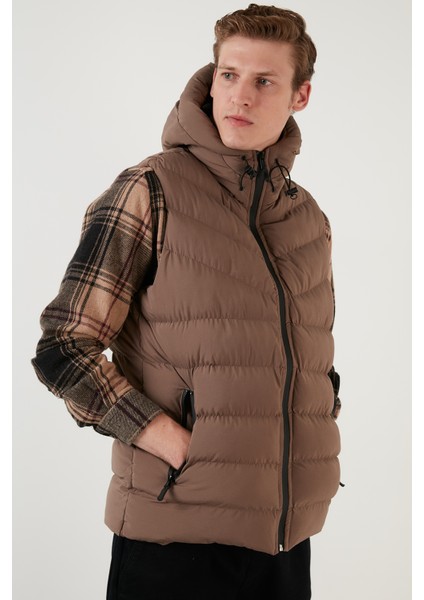 Fermuarlı Slim Fit Kapüşonlu Şişme Yelek Erkek Yelek 5711451