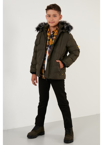 Fermuarlı Suni Kürklü Peluş Astarlı Çıkarılabilir Kapüşonlu Mont Erkek Çocuk Mont 5760026 modelleri